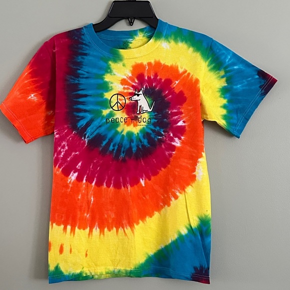 Teddy The Dog Peace Dog Tye Dye Multicolor S/S T-Shirt - Picture 1 of 6